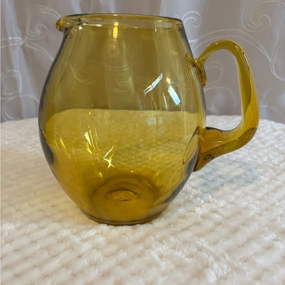 Vintage Handblown Amber Glass Pitcher